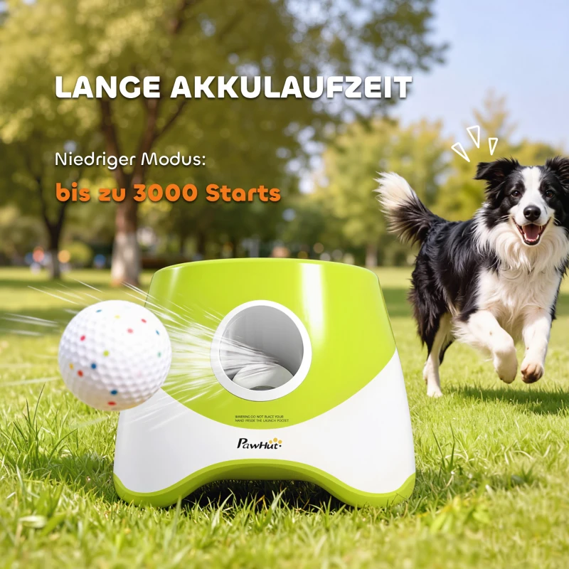 PawHut Automatischer Ballwerfer Interaktive Ballwurfmaschine mit 3 Bälle 3 Distanzen 6m/10 m/14m für kleine mittlere Hunde Grün