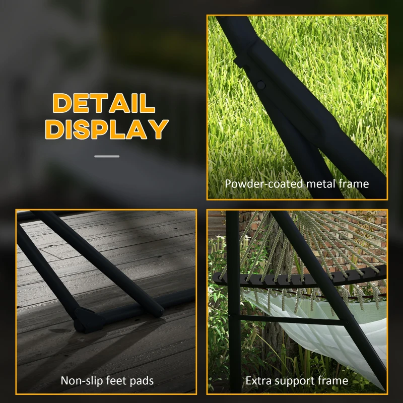 Outsunny Stelaż pod Hamak w zestawie z Hamakiem, 263 cm x 89 cm x 100 cm, Czarny + Biały