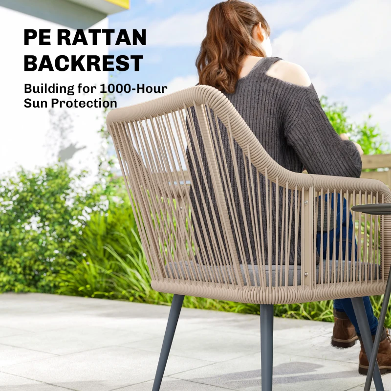 Outsunny Zestaw 2 krzeseł ogrodowych, odporne na warunki atmosferyczne, z podłokietnikami, poduszkami, ramą metalową, do 120 kg, jasnoszary