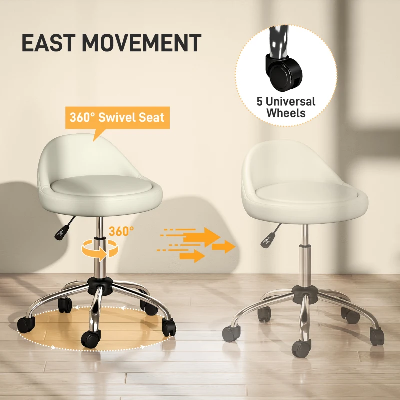 HOMCOM Stołek roboczy, obrotowy, regulowany, 50cm x 50 cm x 83 cm, Biały