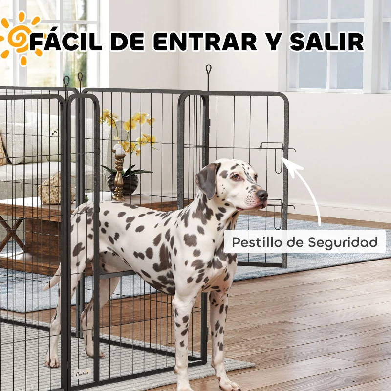 PawHut Parque para Perros de 8 Paneles de 100 cm de Altura con Puerta para Interior y Exterior Negro