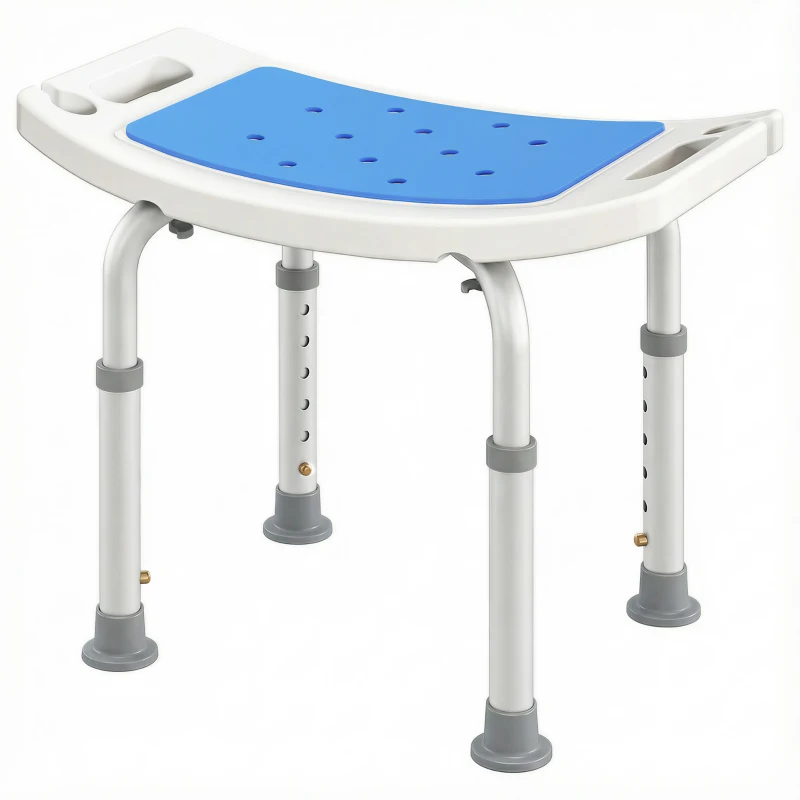 HOMCOM Shower Chair, Adjustable Height Shower Stool with Aluminium Frame and Non-Slip Feet, Bathtub Stool Seat with Padded Seat for Elderly Disabled Handicap, Blue