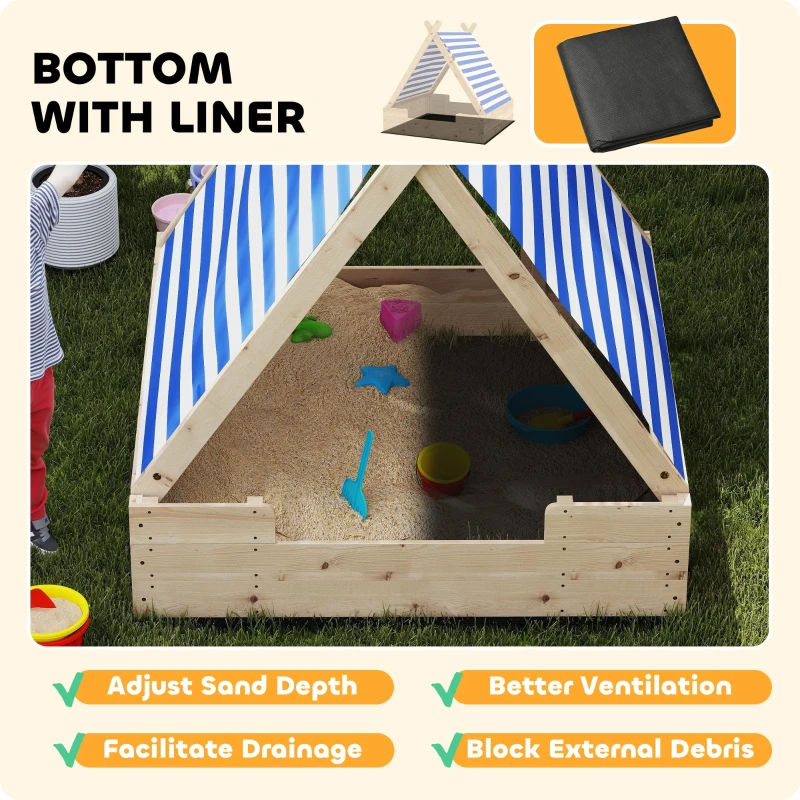 Piaskownica AIYAPLAY z daszkiem, 120x120 cm, drewniana