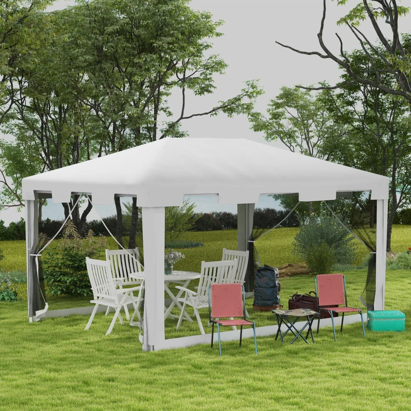 Outsunny Tonnelle de jardin 3 x 4 m, barnum tente de réception avec parois latérales en maille et 2 portes, pour fêtes et mariages, blanc