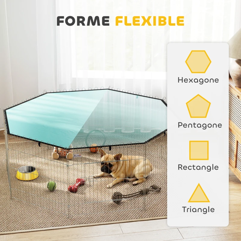 PawHut Parc pour chien, enclos chien 8 panneaux avec toit, modulable et pliable, enclos portable 60H cm avec porte argent vert