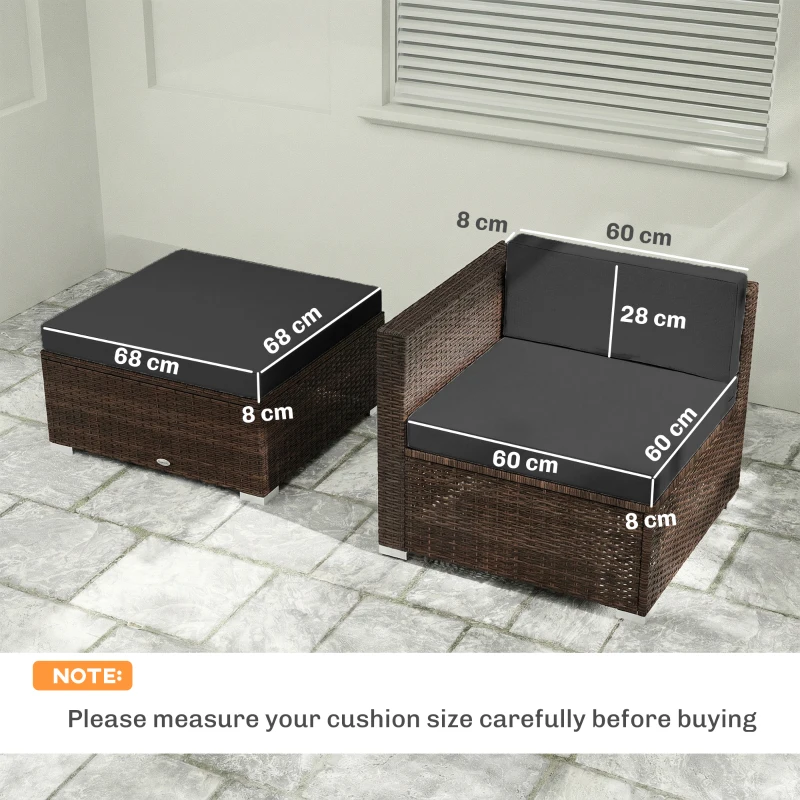 Outsunny 7-Piece Patio Furniture Cushions, Outdoor Loveseat Cushion with Removable Covers for Rattan Furniture, 60x60 cm, Black