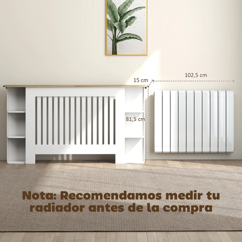 HOMCOM Cubre Radiadores con Estantes Cubreradiador de MDF Diseño Moderno de Listones para Salón Dormitorio 152x19x83 cm Blanco