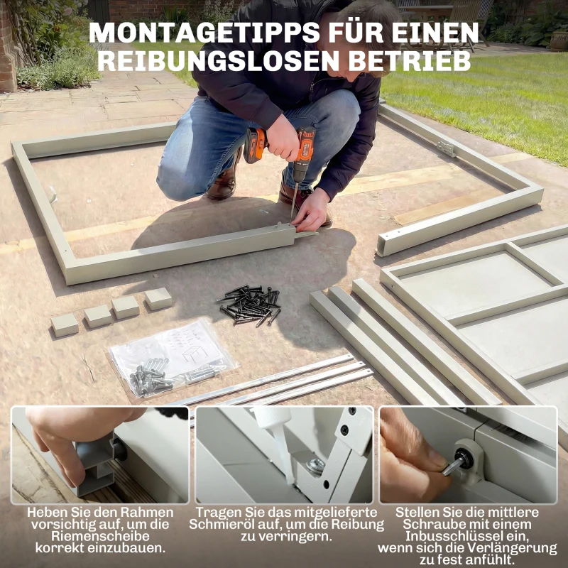 Outsunny Uitschuifbare Tuintafel 154/214 x 85 cm Aluminium Eettafel voor 8-10 Personen met Houtlook Lichtgrijs