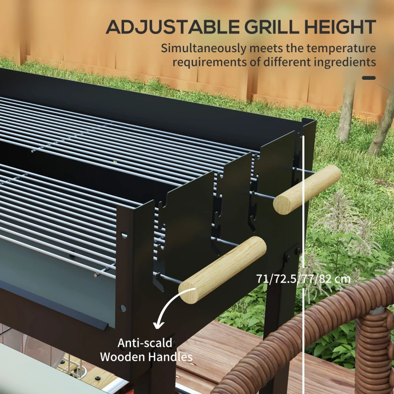 Outsunny Grill węglowy, wózek grillowy, 2 powierzchnie grillowe, 2 koła, uchwyty, półki, 113 x 53,5 x 82,5 cm, czarny