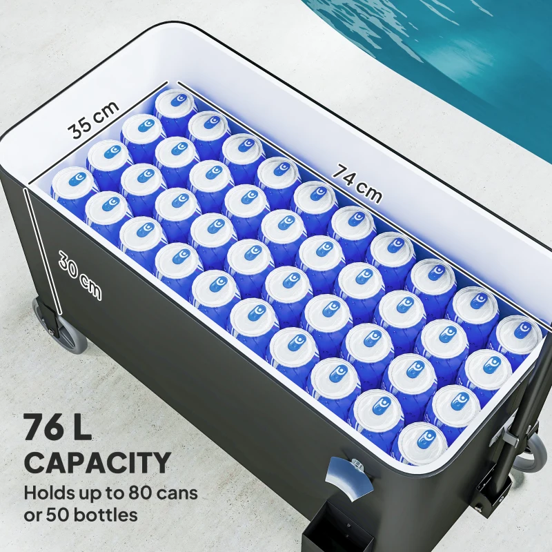 Outsunny Wózek chłodzący 76L z kółkami, otwieraczem, uchwytami