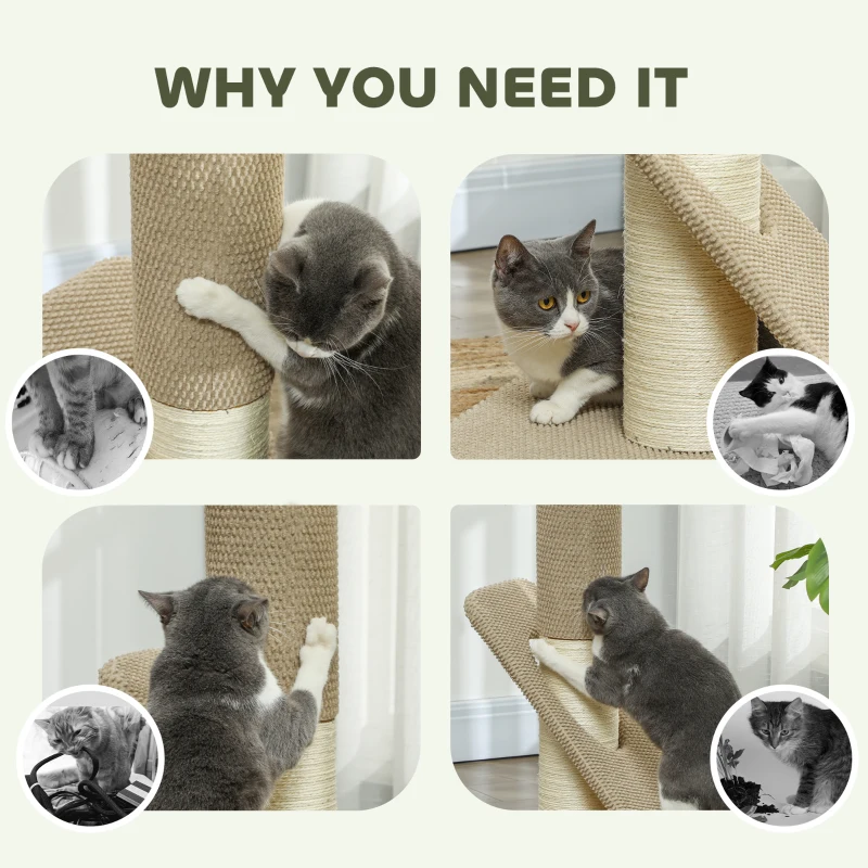 PawHut Cat Scratching Post, 84 cm Cat Scratcher Post Pad with Toy Ball, for Indoor Kittens, Light Brown