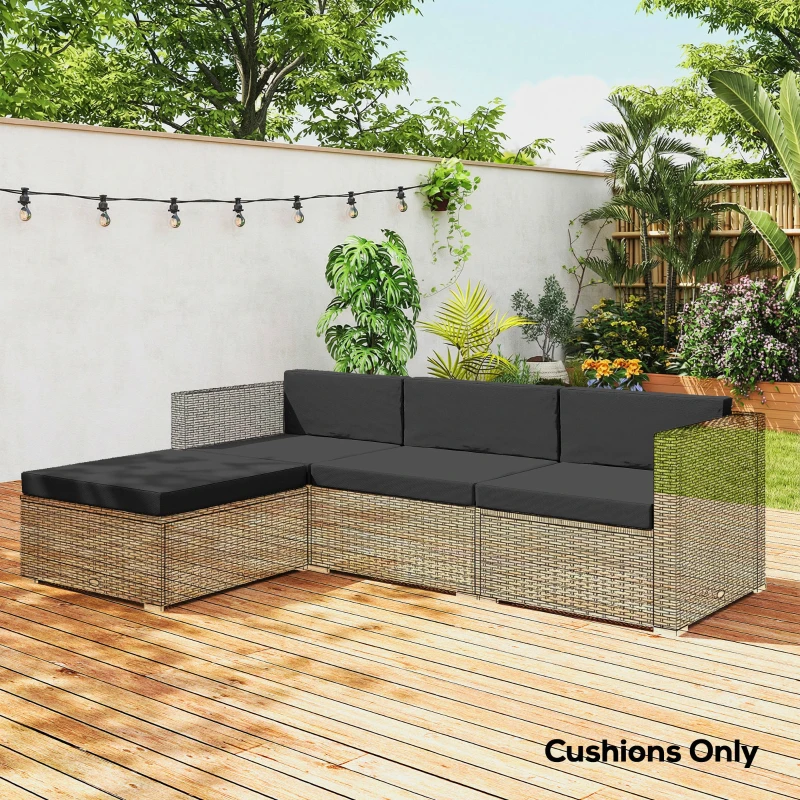 Outsunny 7-Piece Patio Furniture Cushions, Outdoor Loveseat Cushion with Removable Covers for Rattan Furniture, 60x60 cm, Black