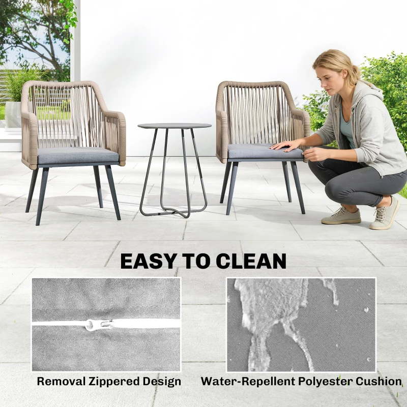 Outsunny Zestaw 2 krzeseł ogrodowych, odporne na warunki atmosferyczne, z podłokietnikami, poduszkami, ramą metalową, do 120 kg, jasnoszary