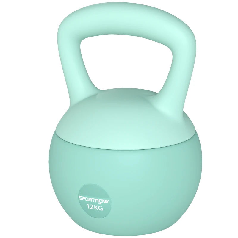 SPORTNOW Pesa Rusa 12 kg Kettlebell Relleno de Arena Metálica Mango Antideslizante para Entreno en Casa 21x21x30 cm Verde