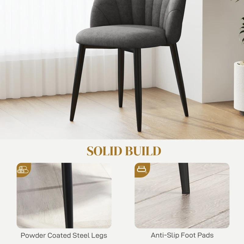 HOMCOM Zestaw 4 krzeseł jadalnianych, krzesła kuchenne w aksamitnym stylu, stalowe nogi, bezramienne, szare