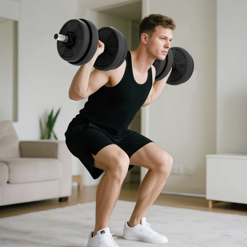 SPORTNOW Juego de Mancuernas Ajustables 15 kg 2 en 1 con Barras Conexión y Mangos Antideslizantes para Gimnasio en Casa Negro