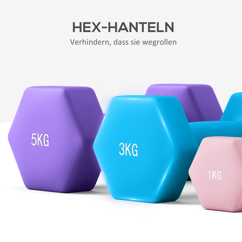 SPORTNOW Hantelset mit Aufbewahrungsgestell, Set mit 6 Hanteln für Fitness-Training, 2 x 1kg, 2 x 3kg, 2 x 5kg