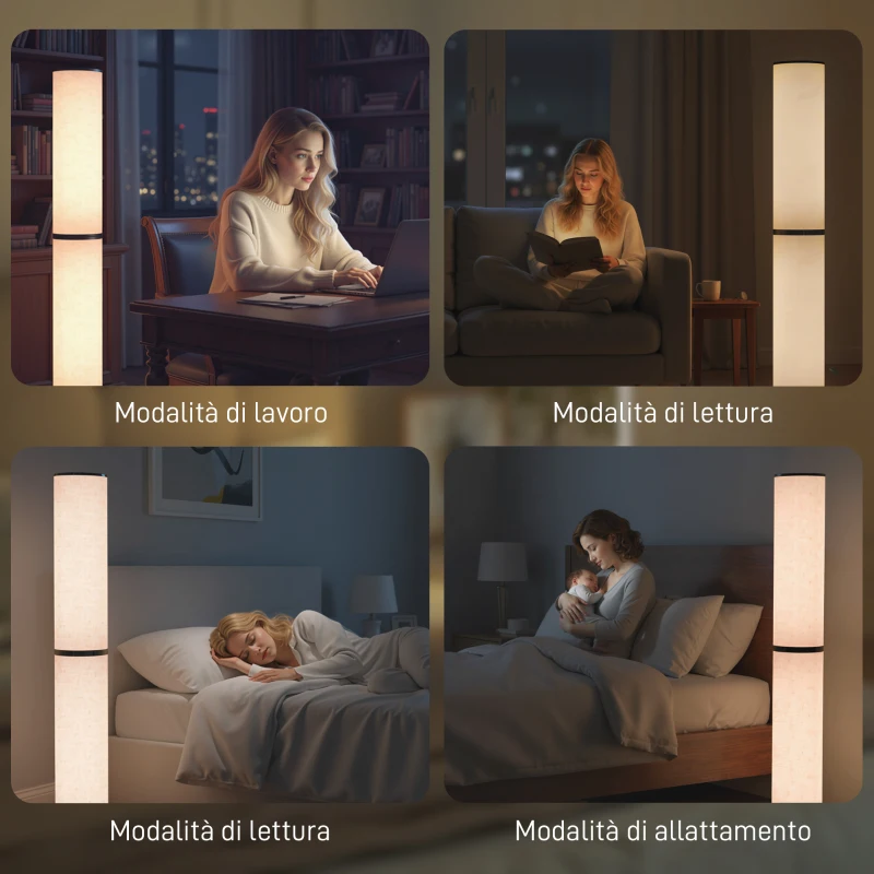 HOMCOM Lampada da Terra con Telecomando e Regolazione Temperatura 3000-6000K, Paralume in Tessuto, Ø20x135 cm, Beige