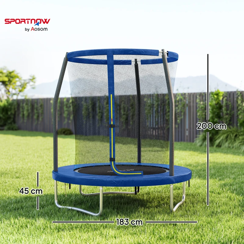 SPORTNOW Cama Elástica Infantil Trampolín para Niños +6 Años con Red de Seguridad Ø183x200 cm Azul