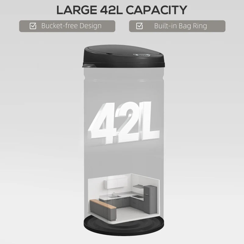 HOMCOM 50-litrowy kosz na śmieci z funkcją Soft-Close, bezdotykowy, ze stali nierdzewnej, do higienicznych kuchni, biur, kolor srebrny