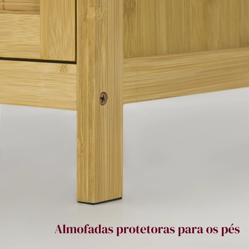 HOMCOM Aparador de Bambu de 2 Portas Aparador Boémio com 2 Prateleiras para Cozinha Entrada 60x27x67,5 cm Madeira
