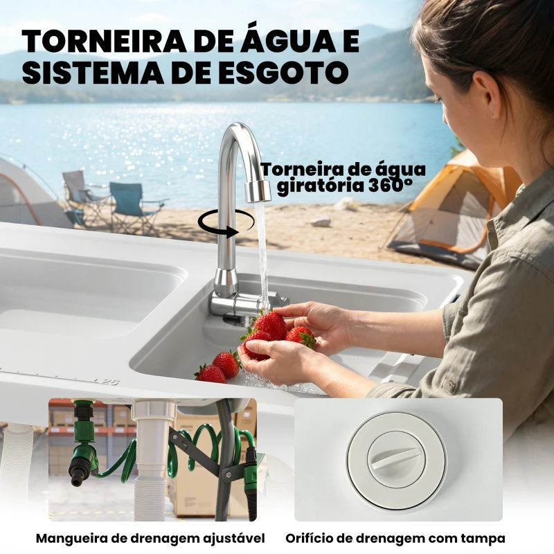 Outsunny Estação de Limpeza de Peixe Mesa de Filetagem de Peixe Banco de Limpeza