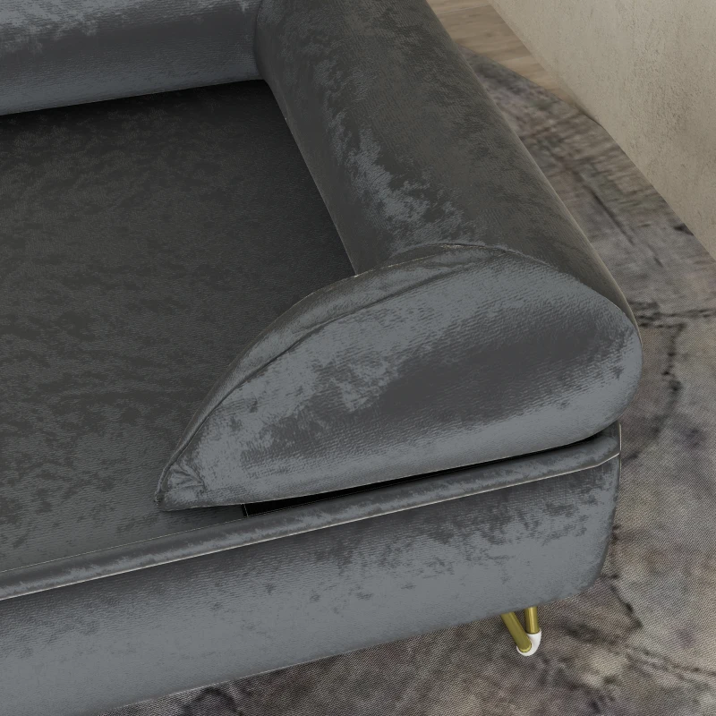 PawHut Sofa dla Psów, Łóżko dla Psa, Pokrycie Pralne, dla Małych Psów do 10kg, Drewniana Konstrukcja, 76x53,5x34cm, Szary