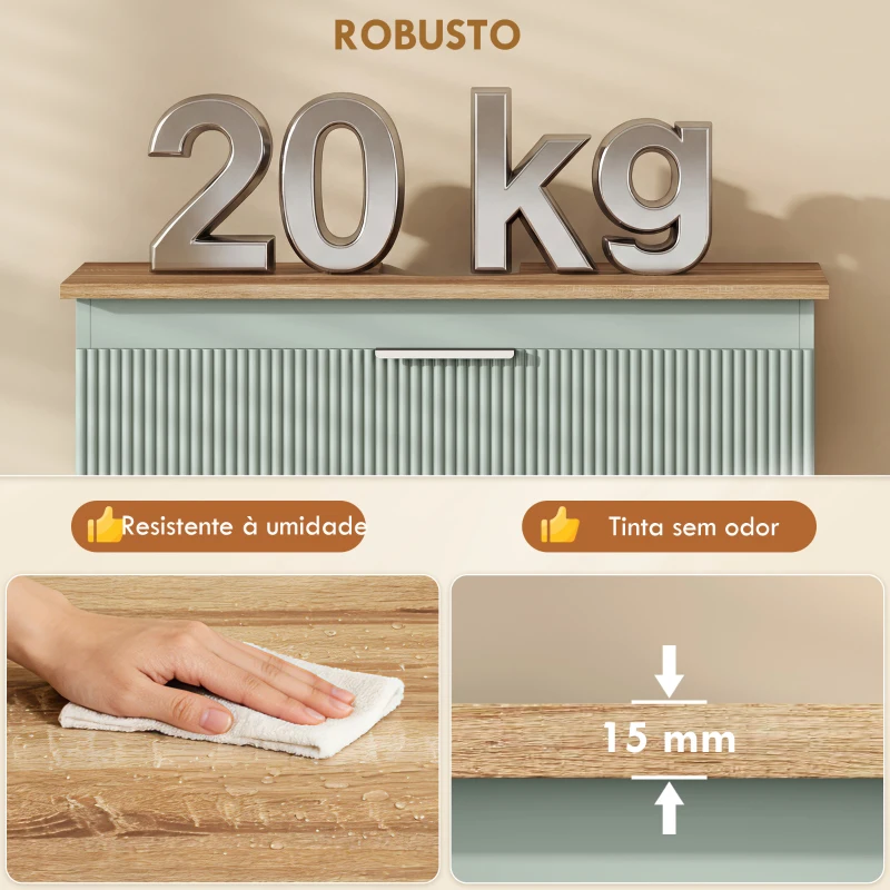 HOMCOM Móvel para Lavatório com 2 Gavetas com Frentes Onduladas Para Lavatórios com ou sem Pedestal 80x40x60 cm Verde e Natural