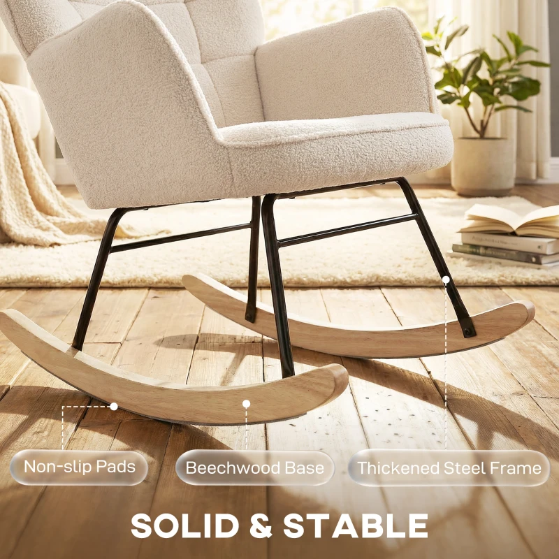 HOMCOM Berber Fleece Nursery Glider Rocker for Nursing, Wingback Rocking Chair for Living Room, Beige