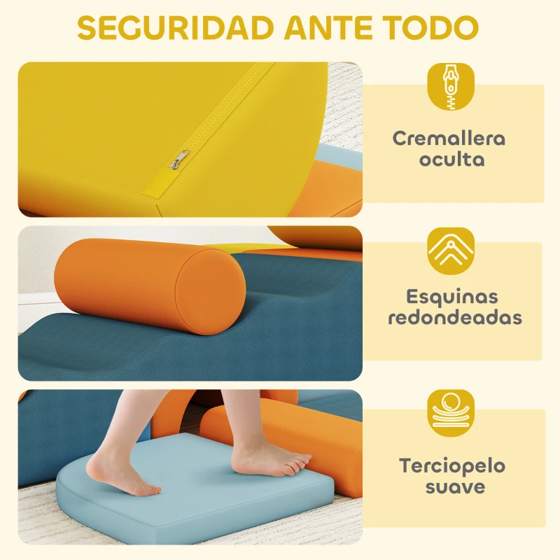 AIYAPLAY Juego de 9 Bloques de Espuma para Niños con Fundas de Terciopelo Lavables para Escalar y Gatear Multicolor