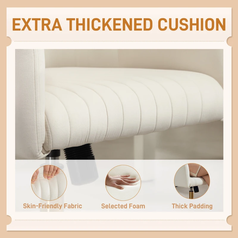 HOMCOM Obrotowy fotel biurowy z welurowym wykończeniem, regulowany, z funkcją bujania, kremowy biały