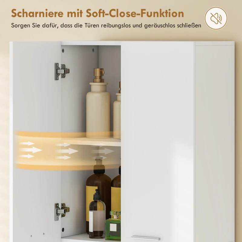 HOMCOM 174 cm hoher Badezimmerschrank mit ausklappbarem Wäschekorb und Soft-Close-Türen, Weiß
