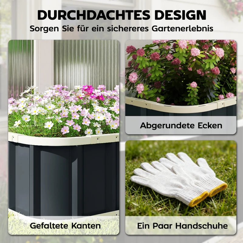 Outsunny Hochbeet Stahl, Pflanzbeet mit Klickverschlüssen Gefaltete Kante Frühbeet 136 x 52 x 31 cm Dunkelgrau