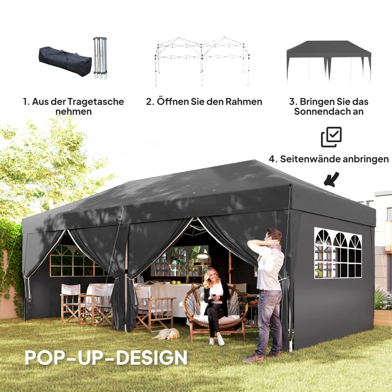 Outsunny Paviljoen ca. 6x3m Stabiel Winterbestendig Pop-up Opvouwbaar Paviljoen met Ramen, Ritsdeuren en Zijwanden, UV-bescherming