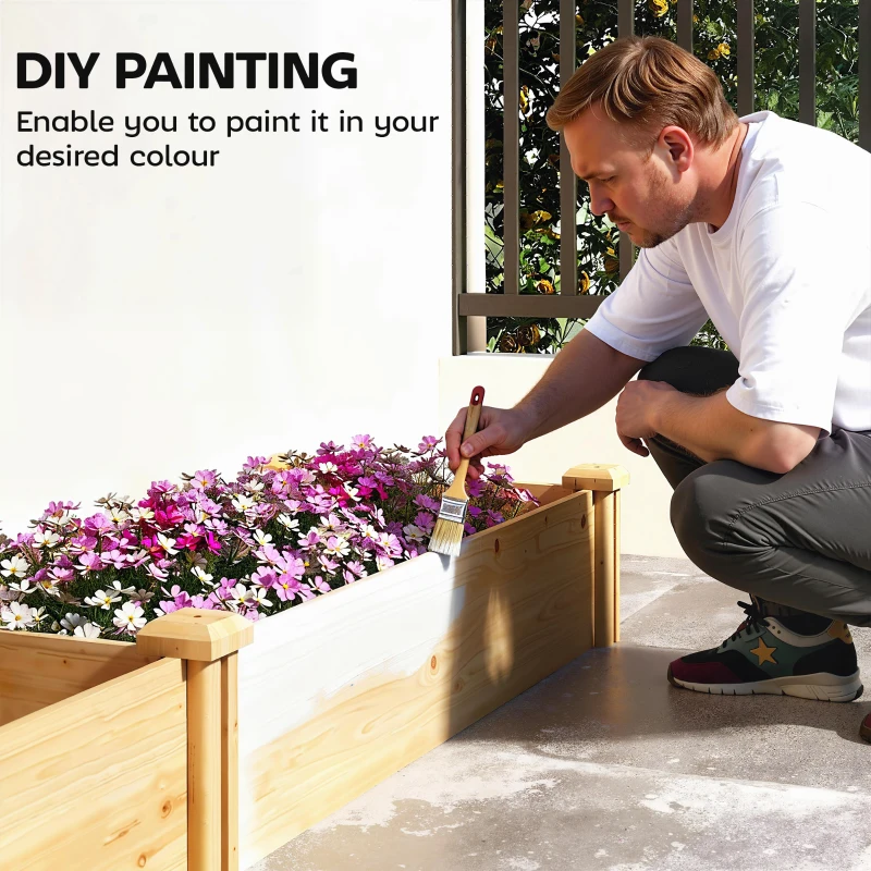 Outsunny Podwyższona skrzynia drewniana, skrzynia ogrodowa z przegrodą i otwartym spodem 235 x 66 x 26 cm Naturalne drewno