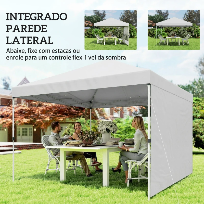 Outsunny Tenda Dobrável 3x3 m Pop-up com Parede Lateral Proteção UPF50+ Empurre Central Altura Ajustável Branco