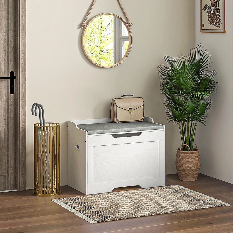 HOMCOM 103L Storage Chest, Modern Storage Trunk with Safety Hinge, Seat Pillow, Multi-Functional Shoe Bench for Living Room, Entryway, Bedroom, White