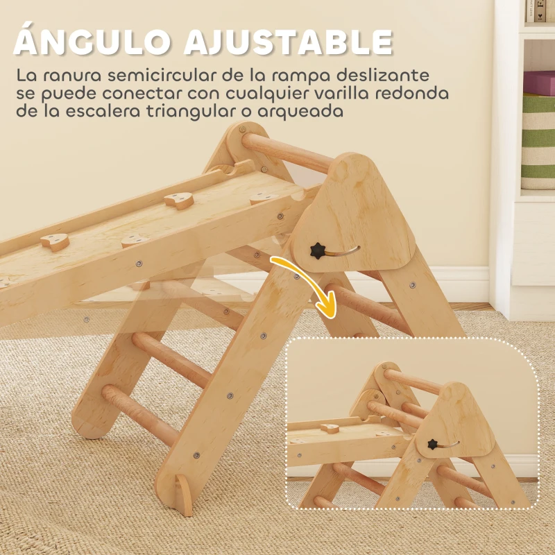 AIYAPLAY 7 en 1 Triángulo de Escalada Montessori de Madera Plegable con Arco y Rampa para Niños 18-48 Meses 188x70 cm Natural