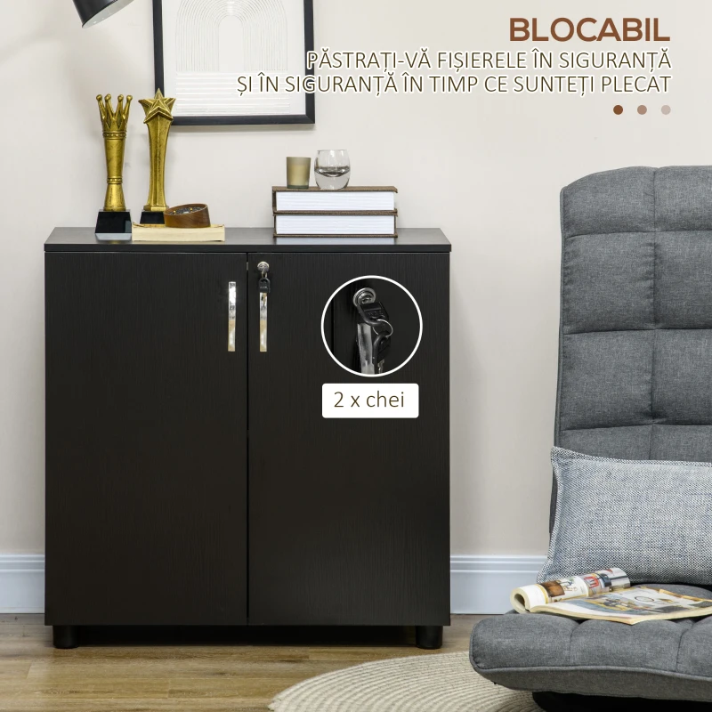 Vinsetto Dulap de Birou pentru Documente Multifuncțional cu Încuietoare, 2 Uși și Raft Interior, 80x40x80 cm, Negru