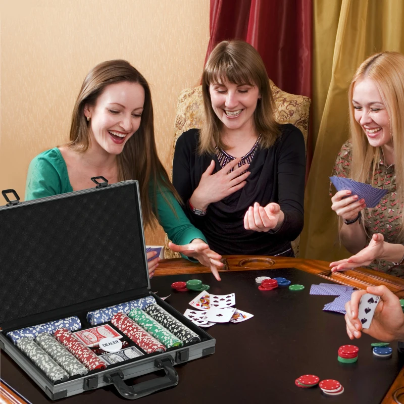 SPORTNOW Poker-Set, Pokerkoffer, 400 Chips, 2 Kartendecks, 5 Würfel, Dealer-Scheibe, Unterlage