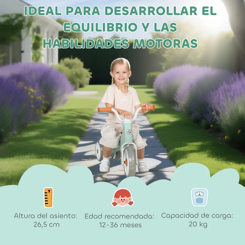 AIYAPLAY Bicicleta sin Pedales para Niños de 12 a 36 Meses con Ruedas Silenciosas y Manillares con Giro Limitado a 60°, Verde