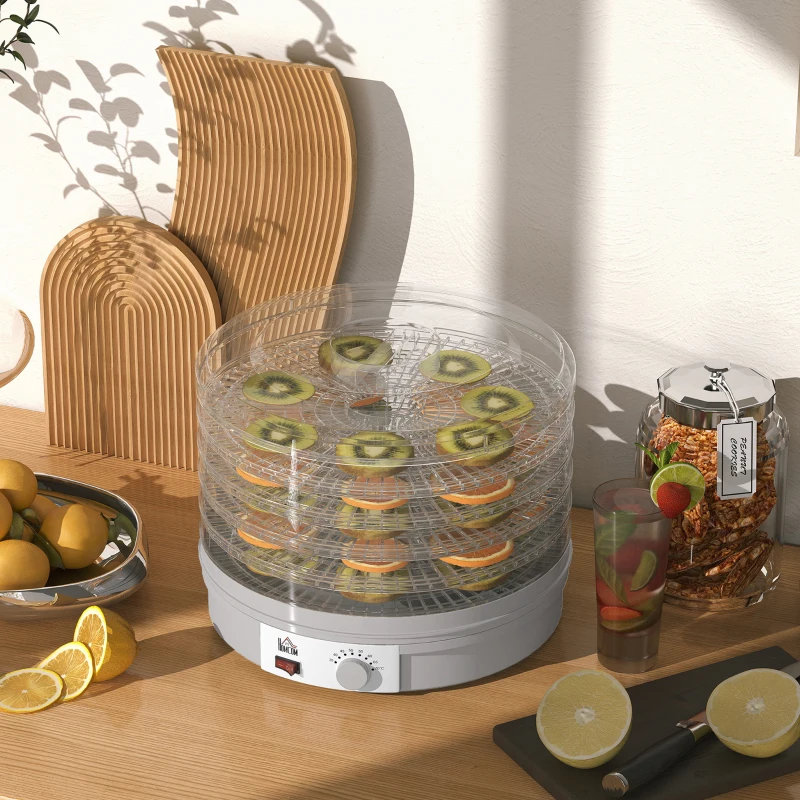 HOMCOM 5-laags voedseldehydrator, 245W droogoven met instelbare temperatuurregeling, Grijs