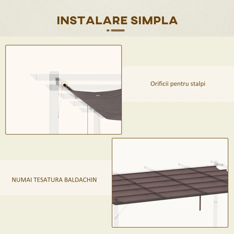 Outsunny Acoperiș pentru pergolă gazebo 4x3 m din poliester respirabil, culoare cafeniu, cu 10 orificii de drenaj