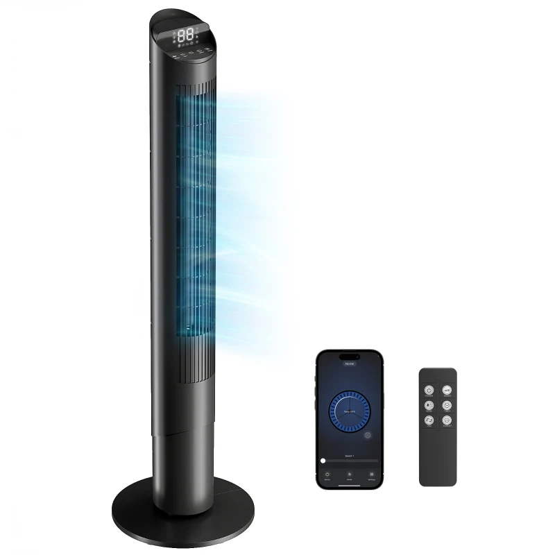 HOMCOM Tower Fan with WiFi App Control Standing Floor Cooling Fan Remote Control 101.8 cm Black