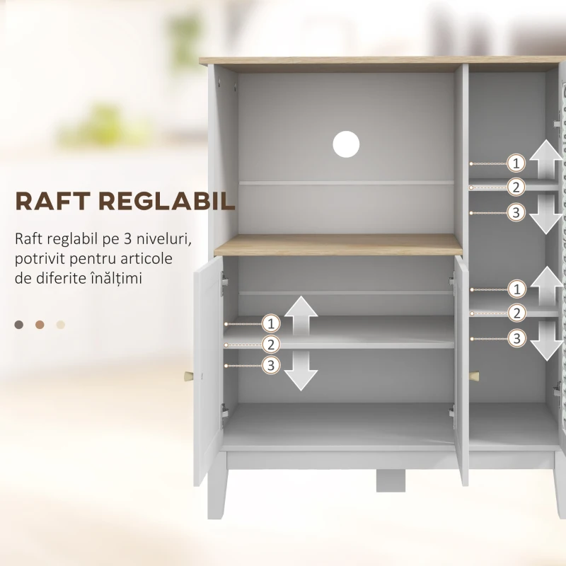 HOMCOM Dulap pentru cuptor cu microunde cu dulap inferior și 3 rafturi laterale cu ușă din sticlă, din lemn, 80x35x97 cm, alb