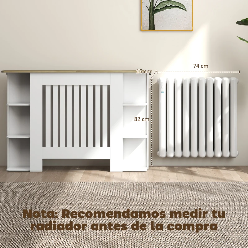 HOMCOM Cubre Radiadores con Estantes Cubreradiador de MDF Diseño Moderno de Listones para Salón Dormitorio 124x19x83 cm Blanco