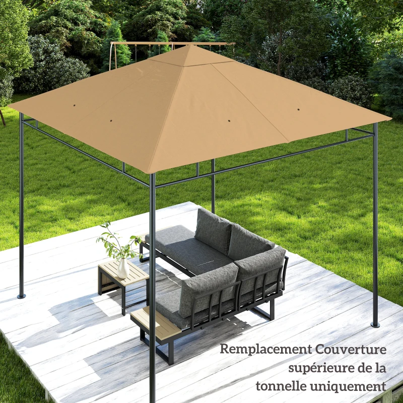 Outsunny Toile de rechange pour pavillon toit de remplacement gazebo tissu polyester haute densité 180 g/m² anti-UV 3 x 3 m beige