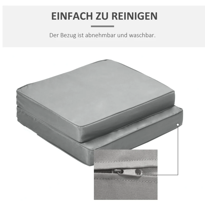 Outsunny Set van 2 zitkussens, 56 x 52 cm stoelkussens met rits, stofhoes, 7 cm dikke vulling, wasbaar Lichtgrijs