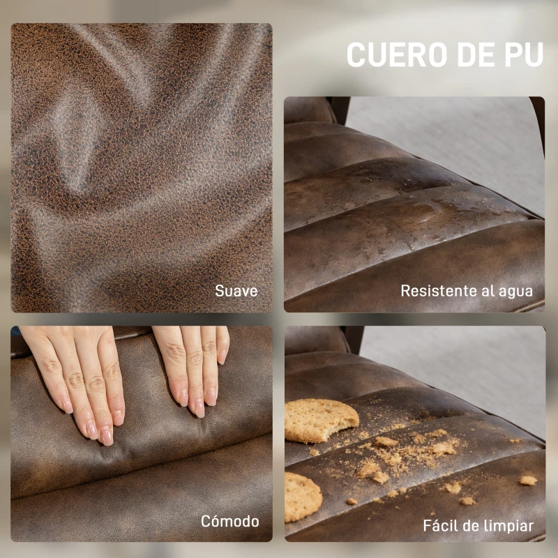 HOMCOM Butaca de Salón Tapizado en PU con Marco de Madera Maciza Asiento Acolchado para Sala de Estar Dormitorio Marrón