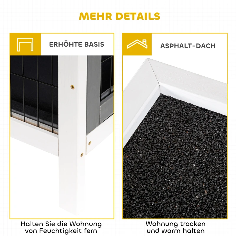 PawHut Kleintierstall für Meerschweinchen und Zwergkaninchen, doppelstöckig, Holz, Grau